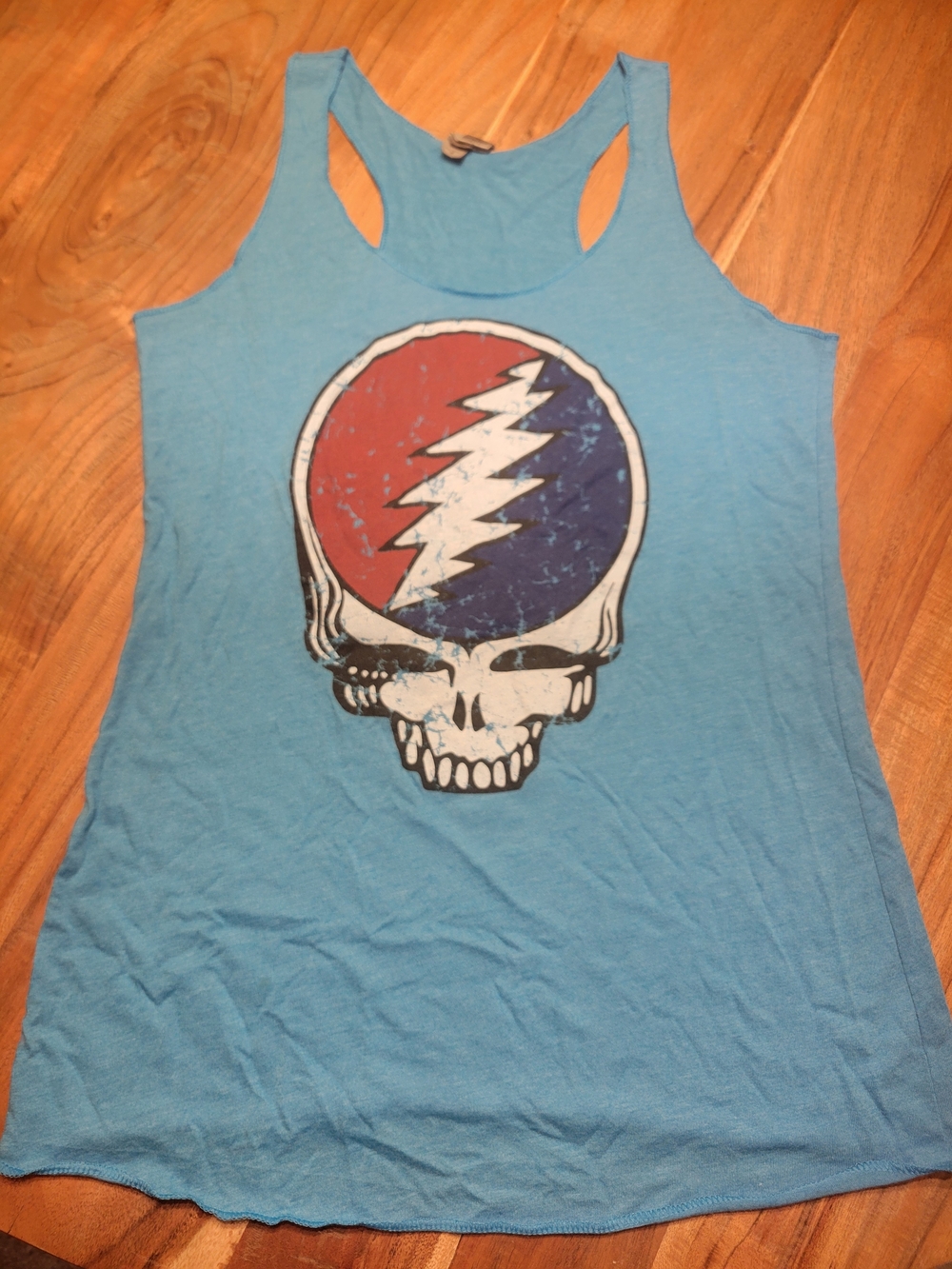 Next Level Apparel Light Blue Racerback Tank with Grateful Dead Stealie Face